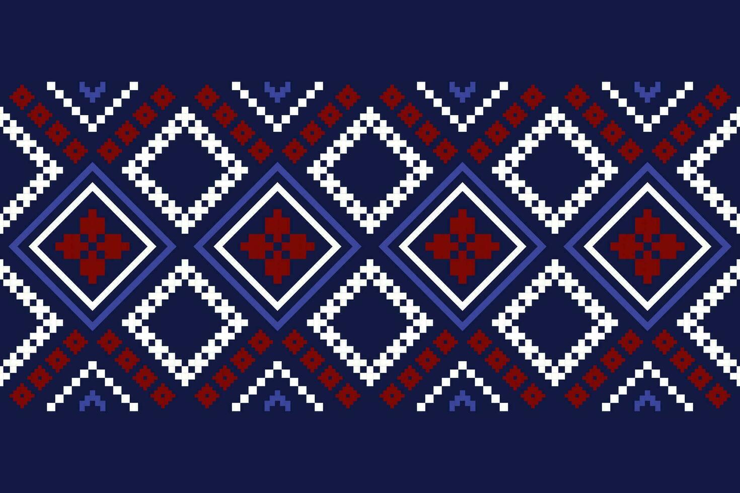 Indigo navy blue geometric traditional ethnic pattern Ikat seamless pattern border abstract design for fabric print cloth dress carpet curtains and sarong Aztec African Indian Indonesian vector