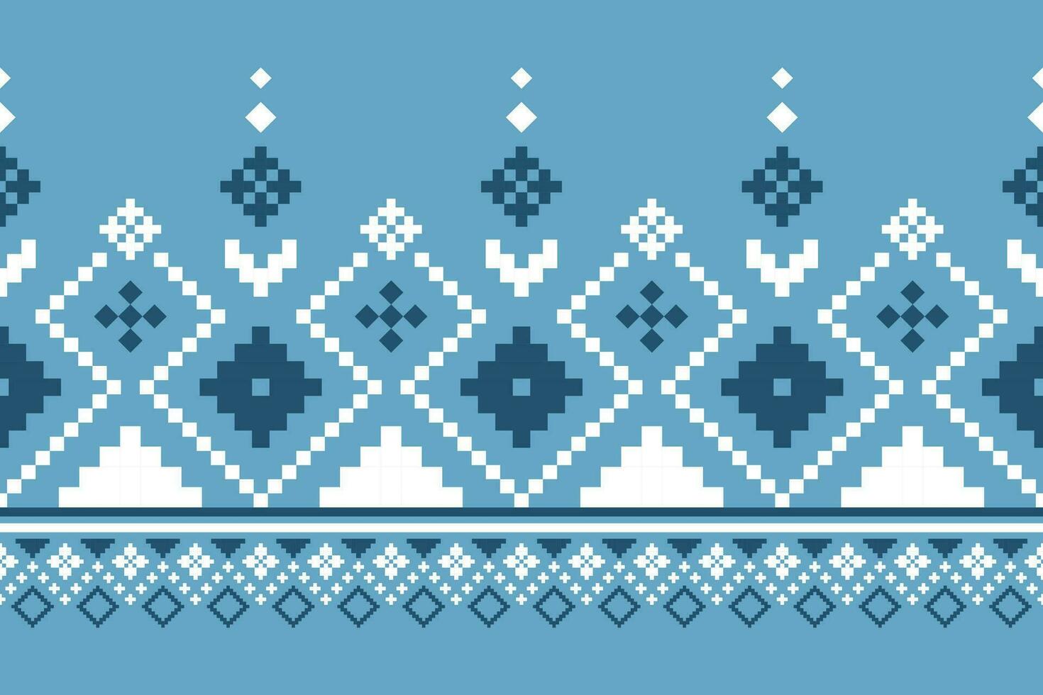 Indigo navy blue geometric traditional ethnic pattern Ikat seamless pattern border abstract design for fabric print cloth dress carpet curtains and sarong Aztec African Indian Indonesian vector
