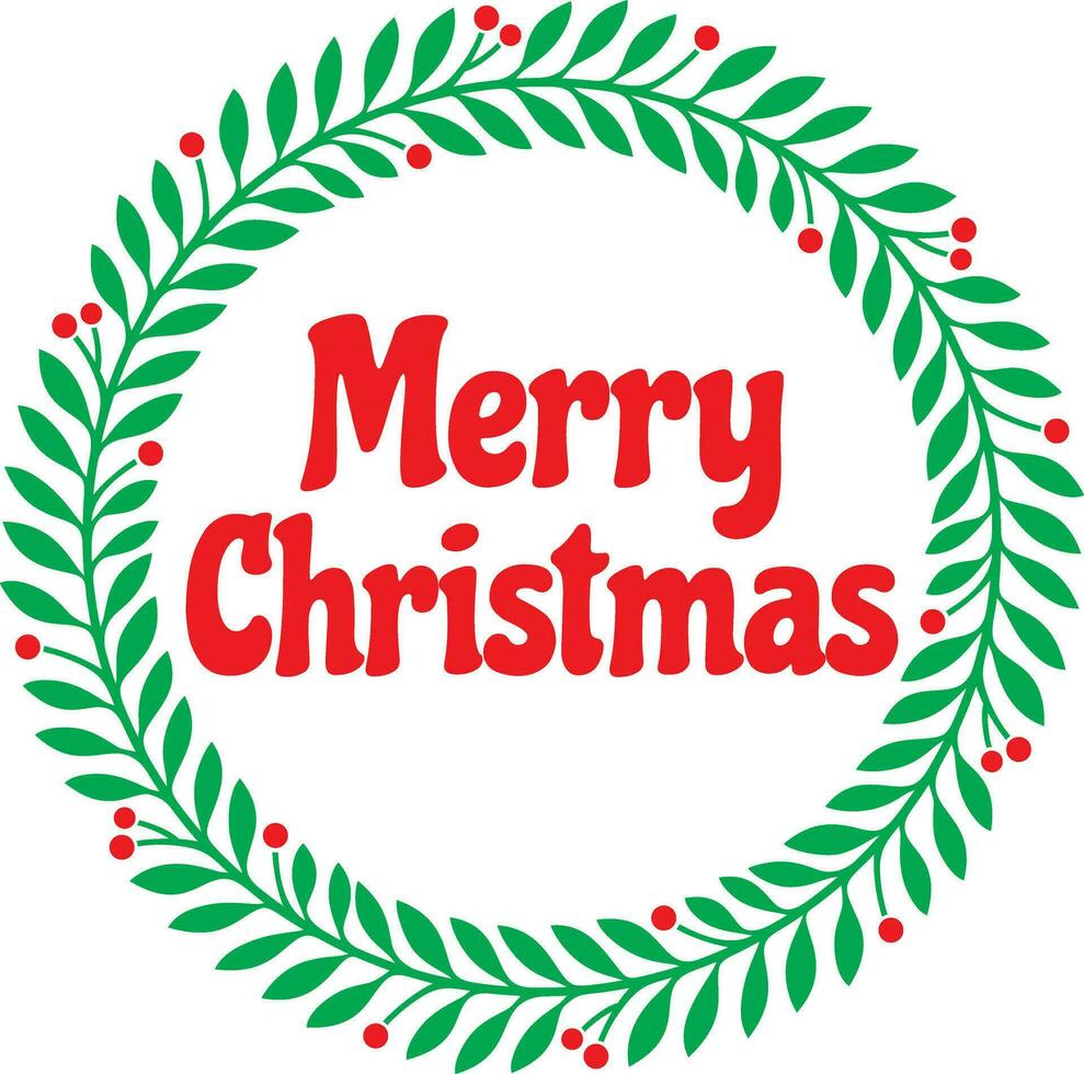 Merry Christmas Holly Berry Wreath frame. Vector Illustration. New Year Icon.