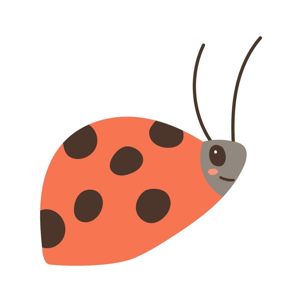 Cute cartoon ladybug on a white background. Cute character for childish design. Flat vector illustration.