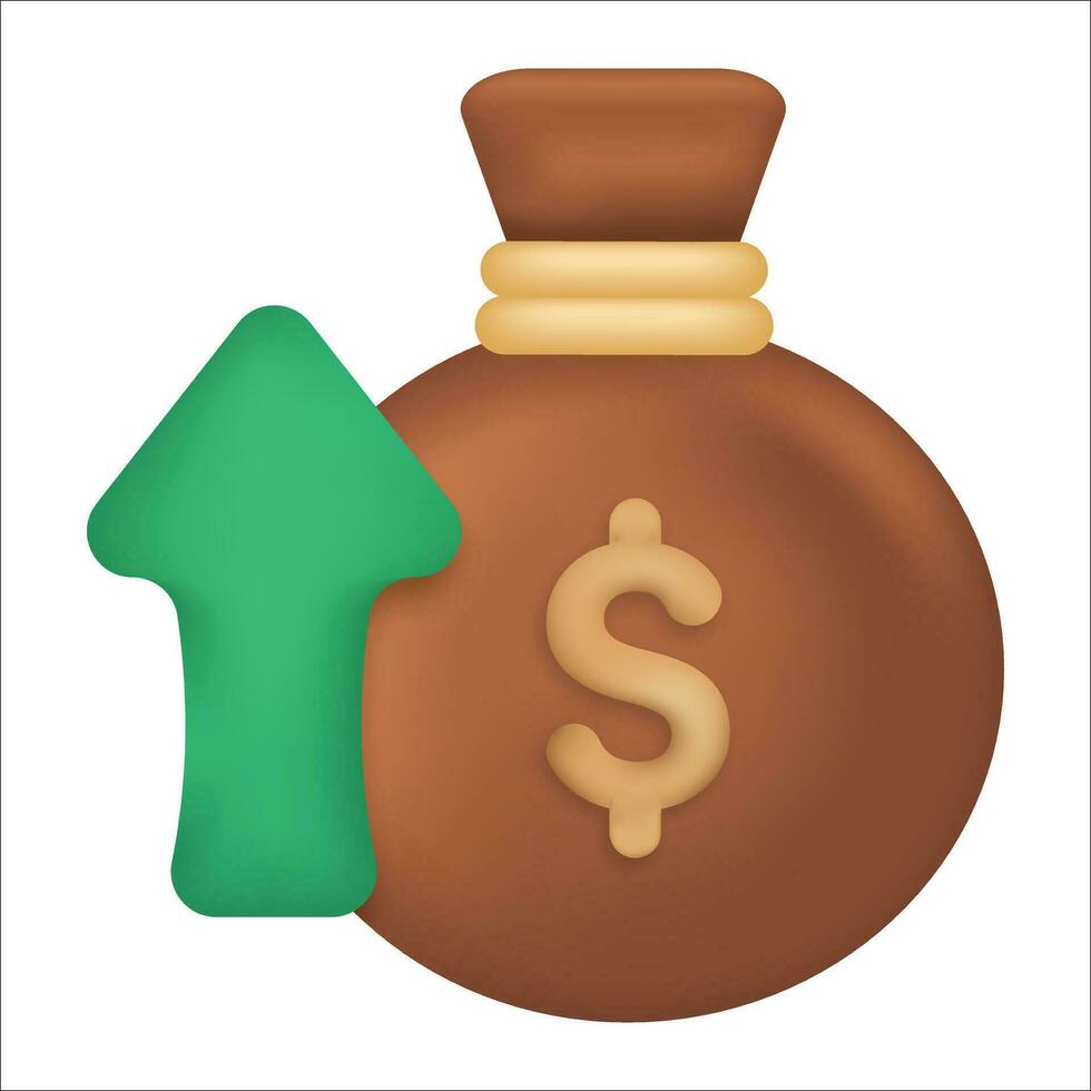 sack money with up arrow icon. increase of income illustration. Financial and bussines concept vector