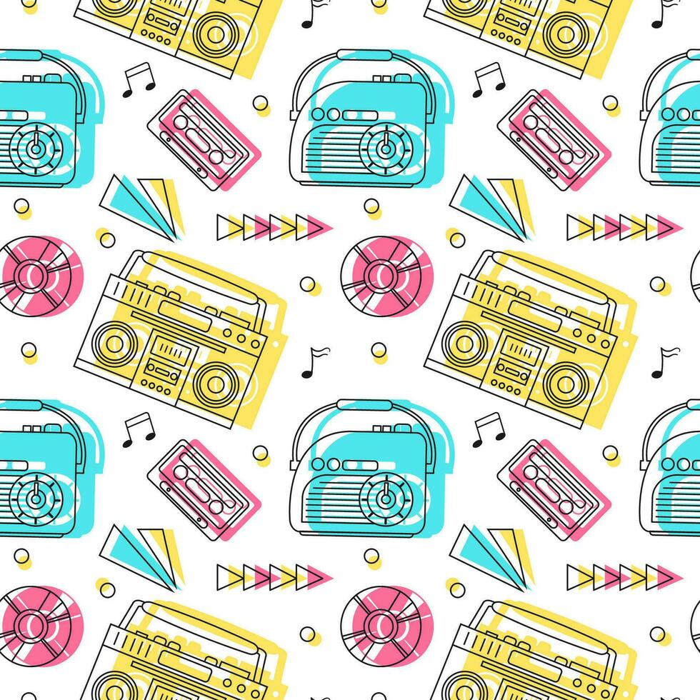 Radio Seamless Pattern Illustration Design with Player for Record and Listening to Music in Flat Cartoon Template vector