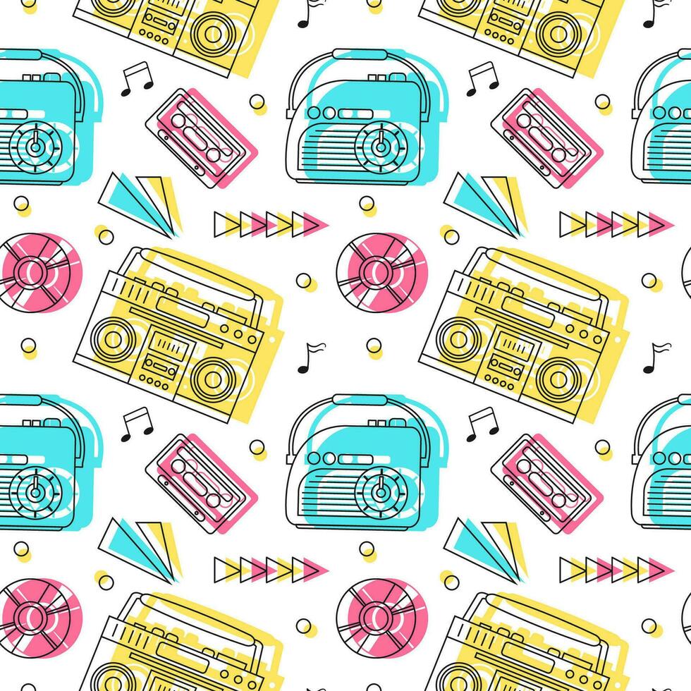 Radio Seamless Pattern Illustration Design with Player for Record and Listening to Music in Flat Cartoon Template vector