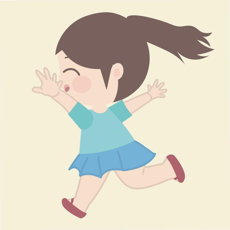 un pequeño niña es corriendo en un resumen diseño, en el estilo de clásico japonés sencillez, emotivo color, ligero marrón y ligero azul, gongbi, animado acción posa, sencillo vector