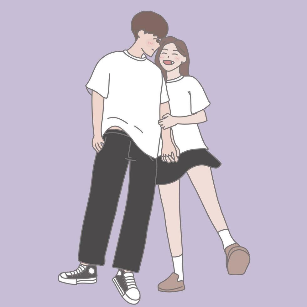 a couple hand in his arms, in the style of cartoon-inspired pop, light purple and light black, schoolgirl lifestyle, simple line work, romantic and nostalgic themes, , honeycore vector