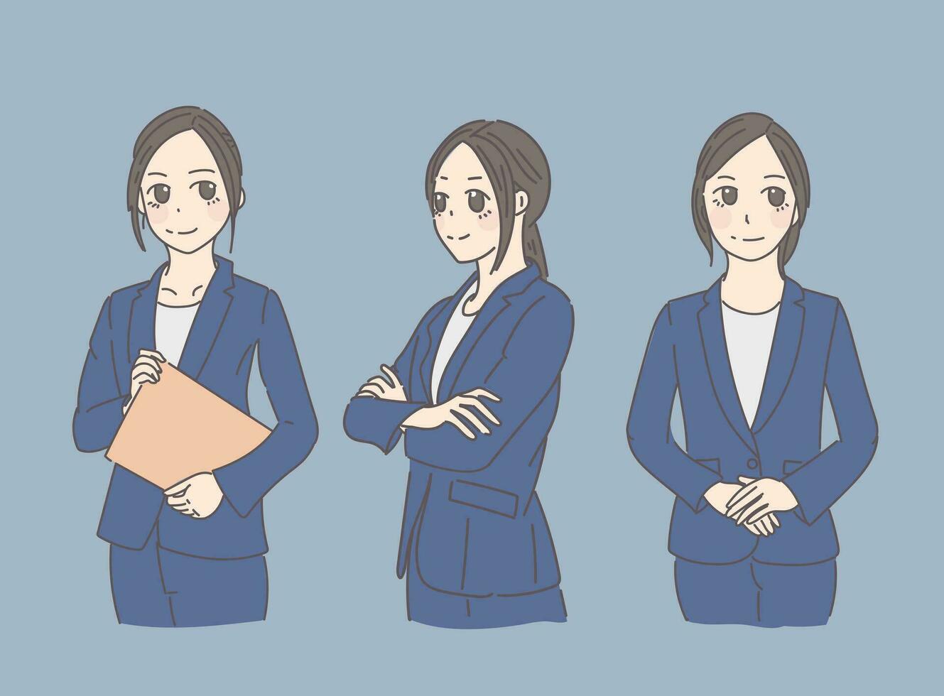three different drawings of a woman in business vector