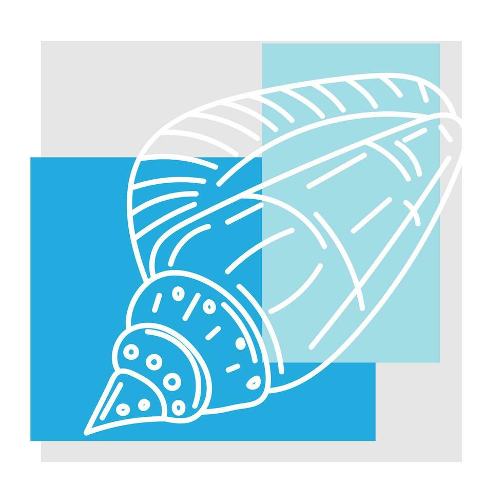Illustration line of Shell with blue color on grey background. vector