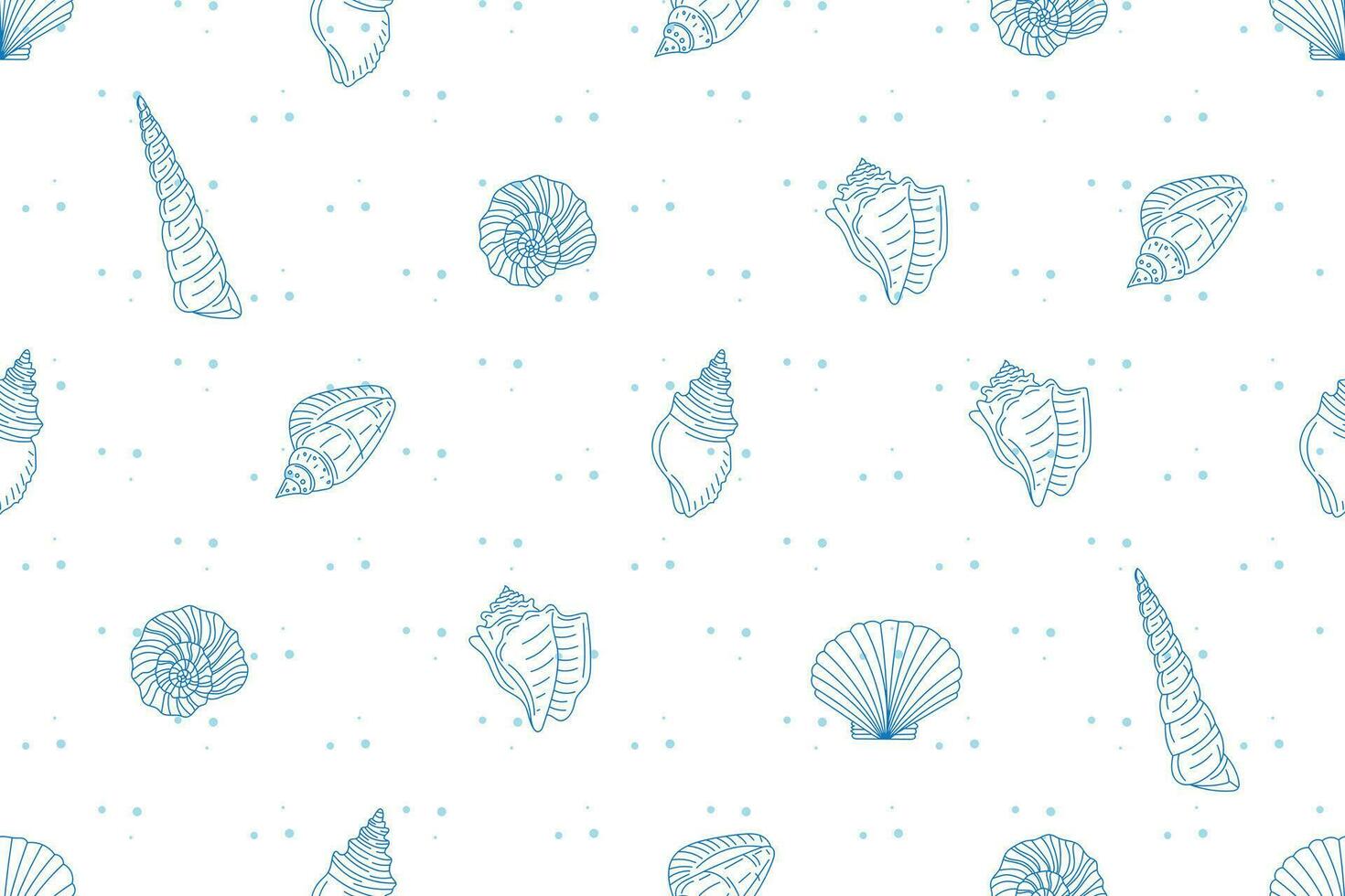 Illustration pattern of Shell line with dot blue color on white background. vector