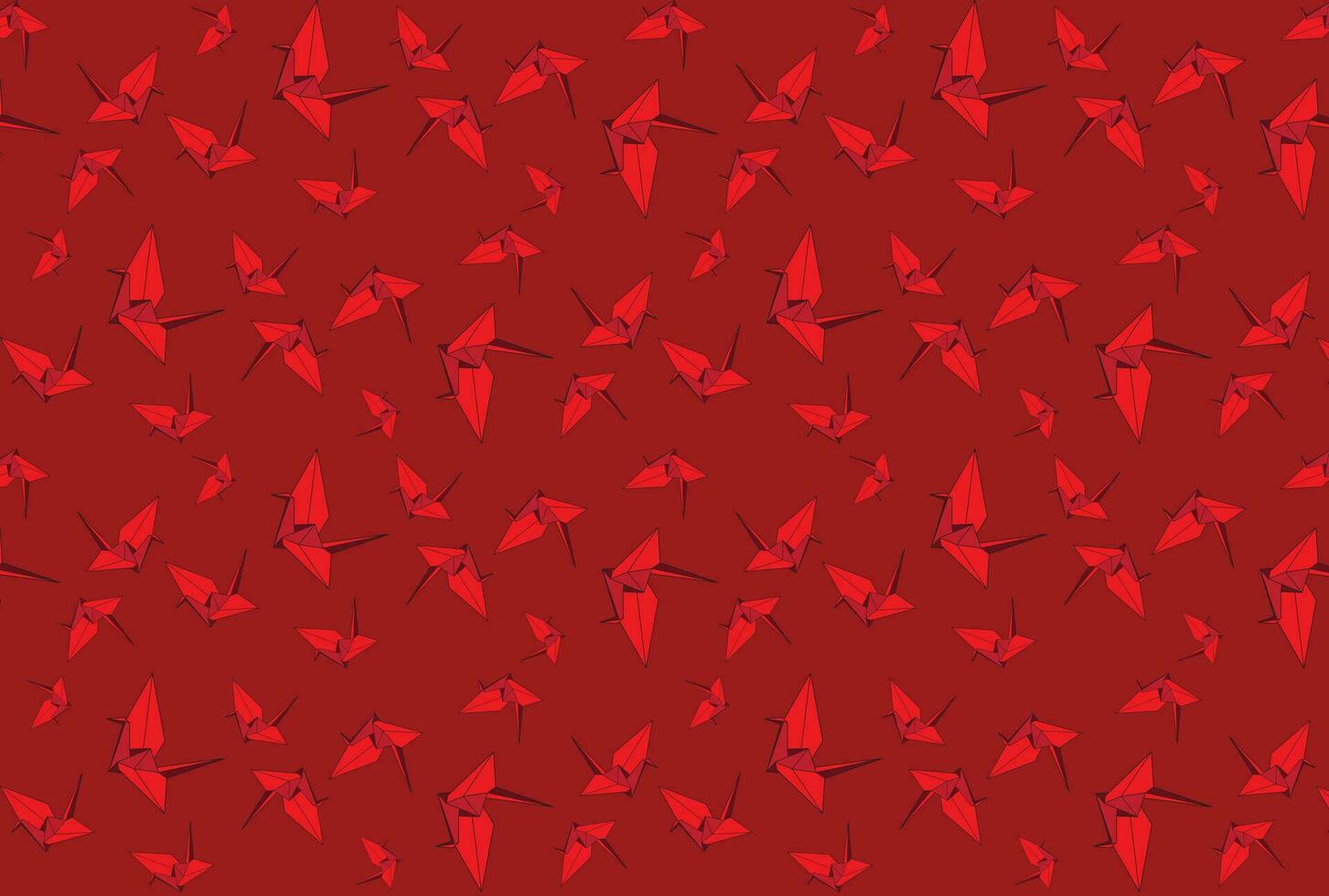 Illustration group of red origami bird flying with deep red background. vector