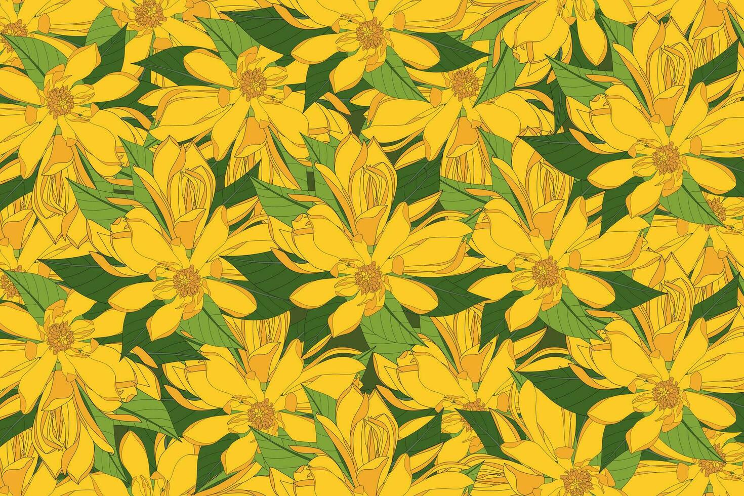 ilustración de amarillo champaka floreciente flor con hojas antecedentes vector