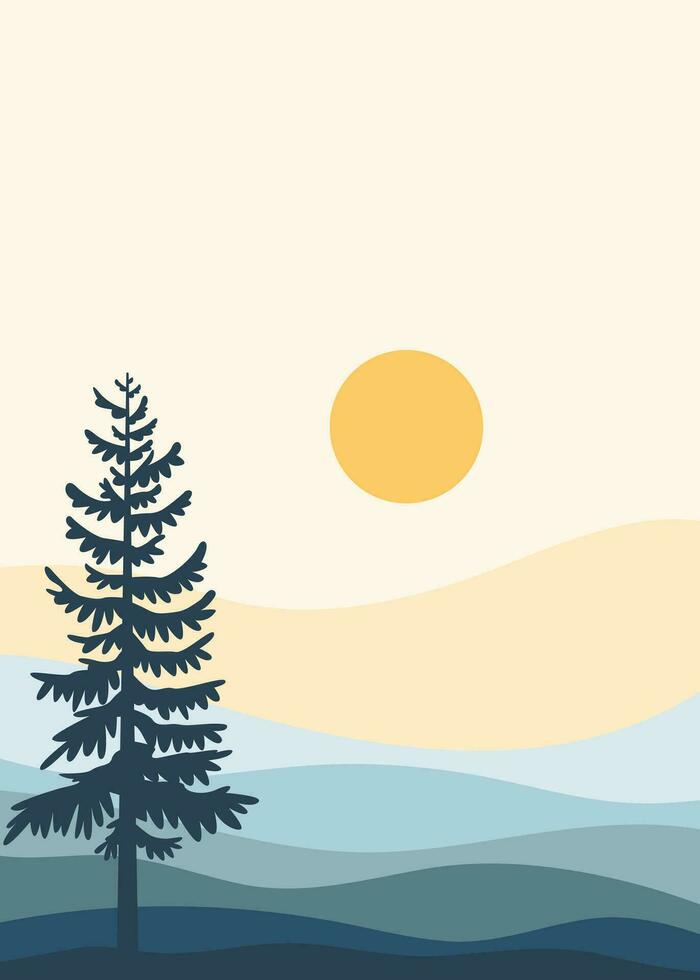 landscape background.wall art vector. Foliage line art drawing with abstract shape vector