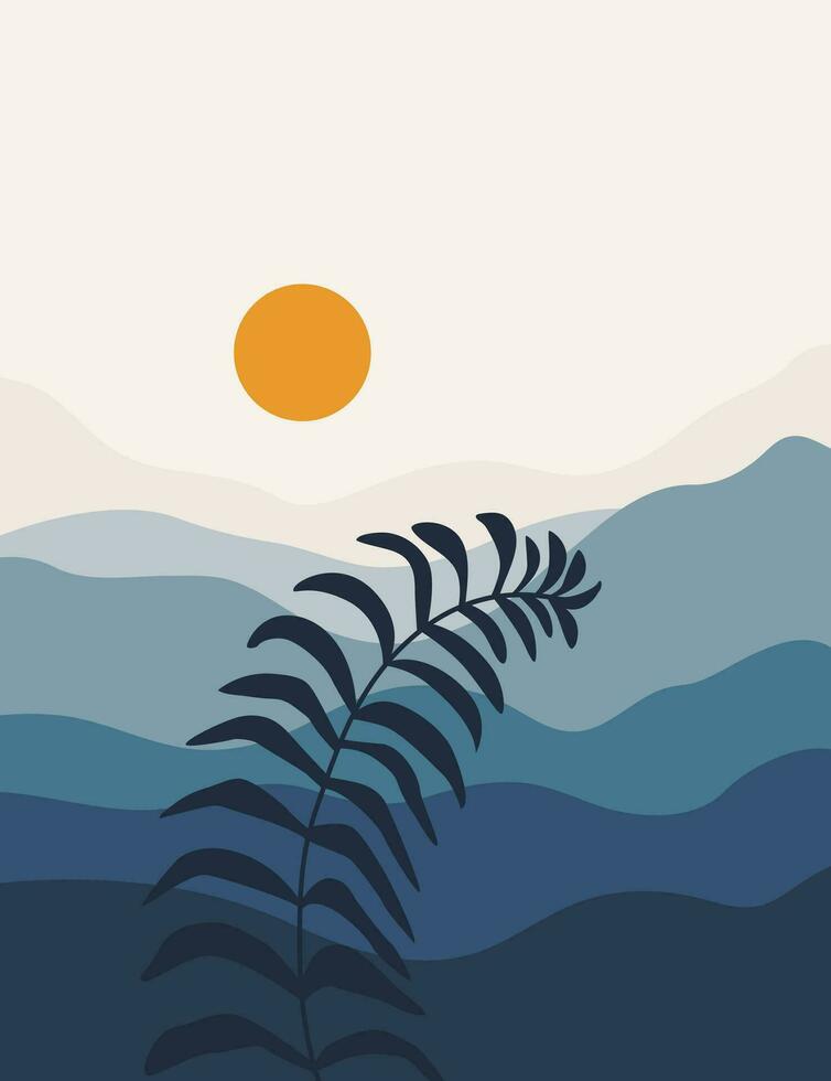 paisaje fondo.pared Arte vector. follaje línea Arte dibujo con resumen forma vector