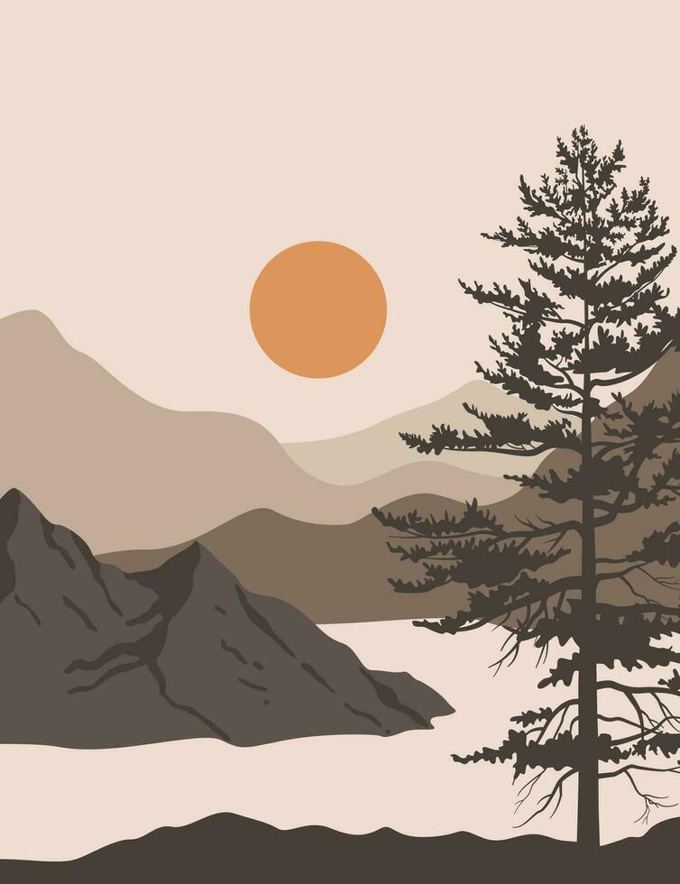 paisaje fondo.pared Arte vector. follaje línea Arte dibujo con resumen forma vector