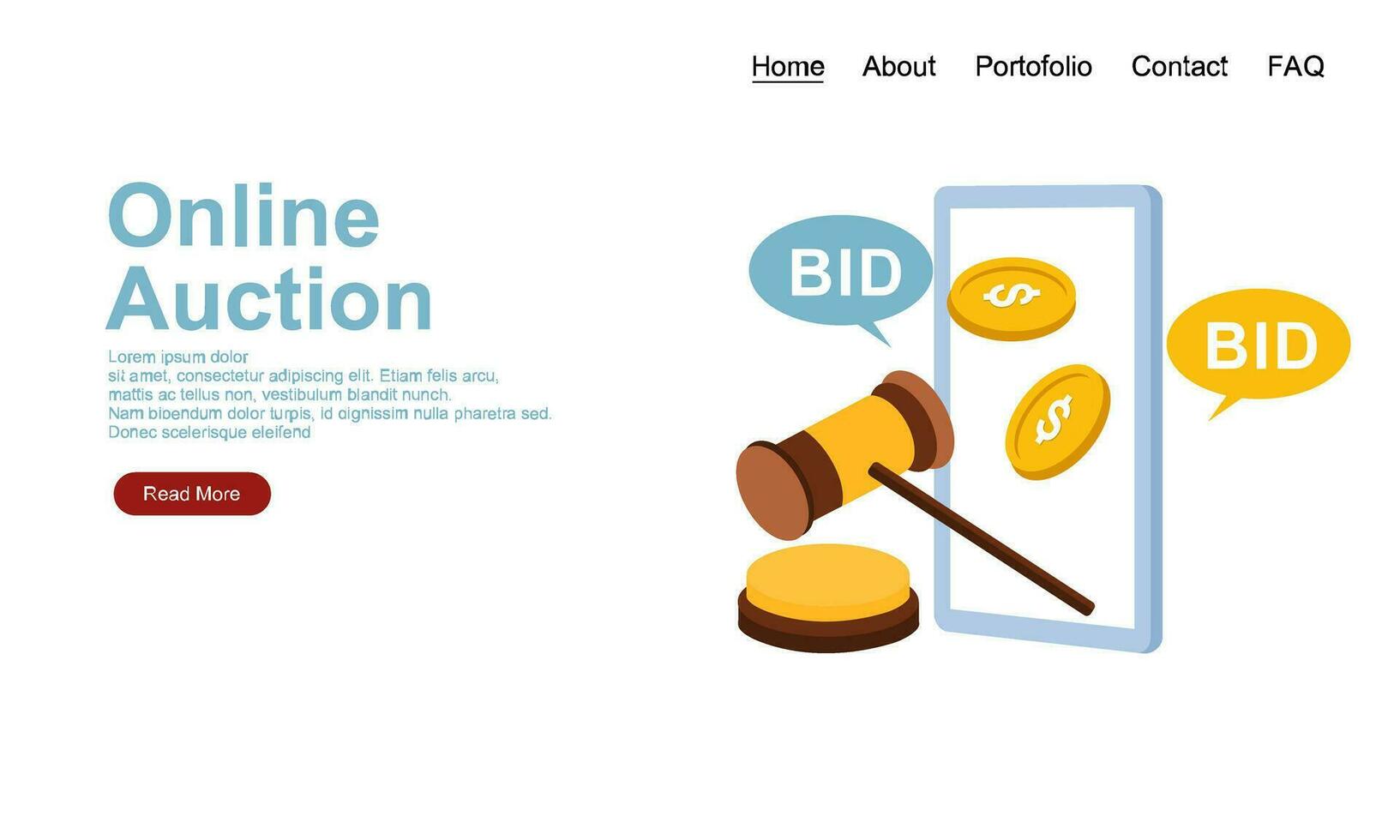 Bid and auction concept design landing page vector