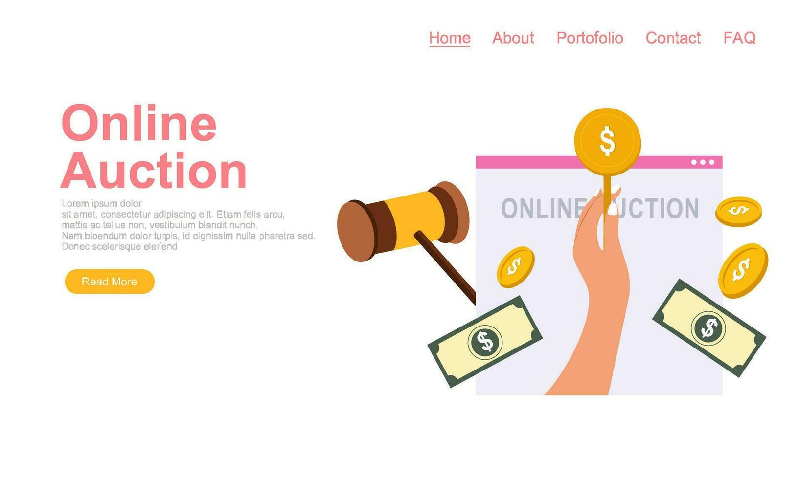 Bid and auction concept design landing page vector