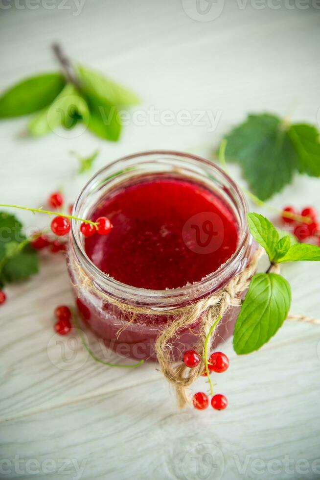 sweet summer jam from ripe red currants in a jar photo