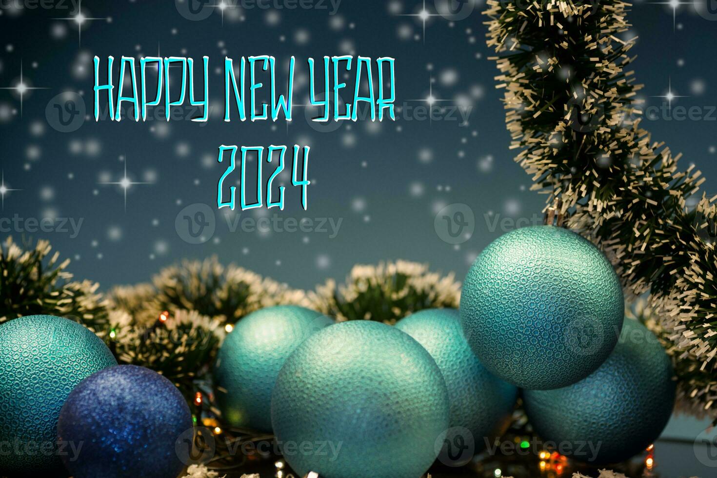 New Year's toys, decorations and other items on a blue abstract background. photo