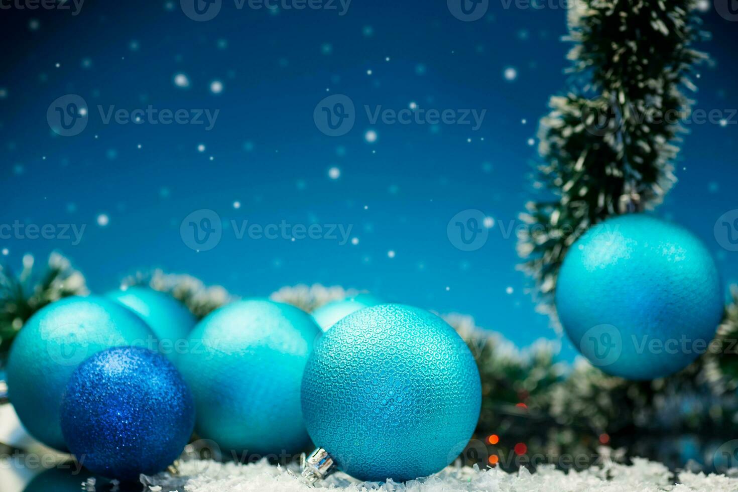 New Year's toys, decorations and other items on a blue abstract background. photo
