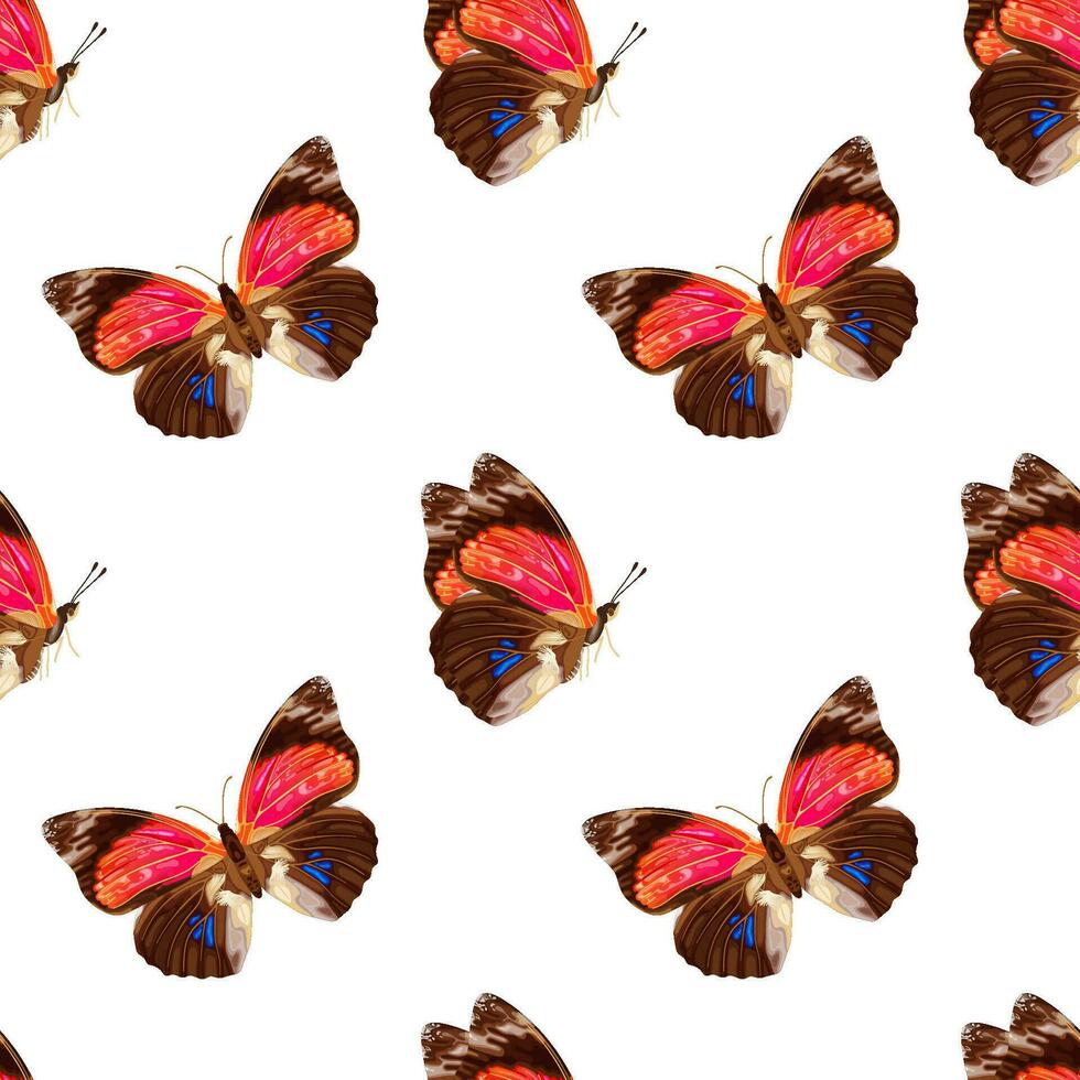 Seamless pattern with pink butterfly. Tropical insect. Neon colors. vector