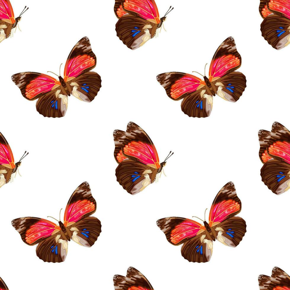 Seamless pattern with pink butterfly. Tropical insect. Neon colors. vector