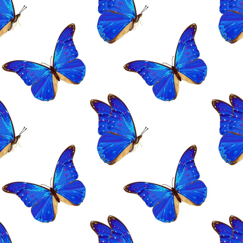 Seamless pattern with blue butterfly. Tropical insect. Neon colors. vector