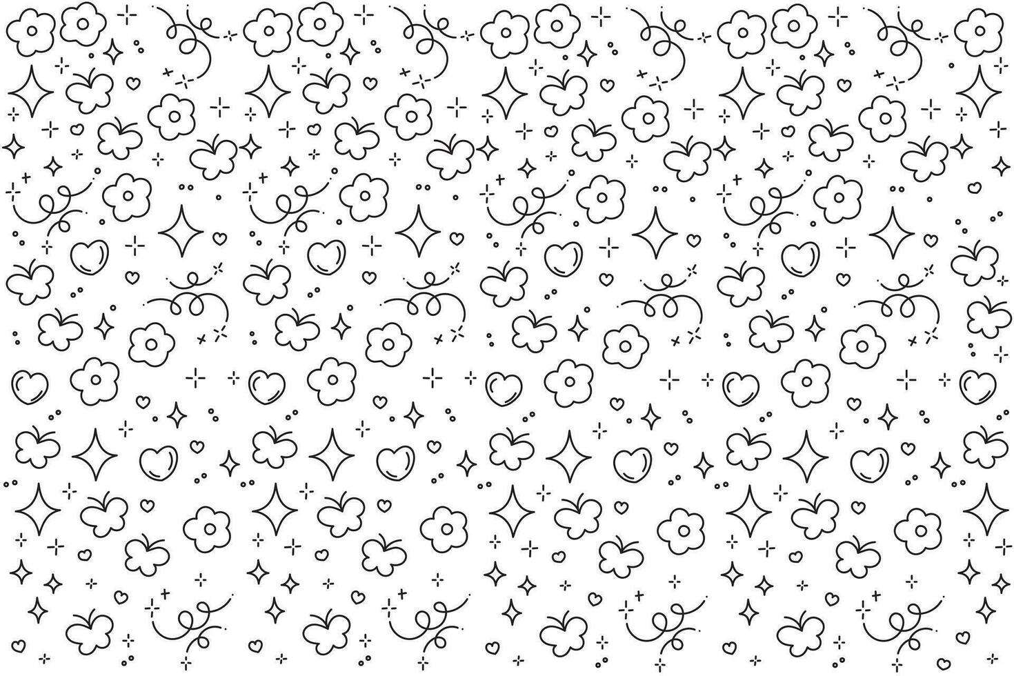 illustration line of flower and butterfly pattern on white background. vector