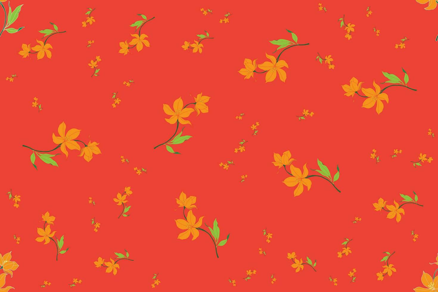 Illustration of lily flower with leaf on deep orange color background. vector