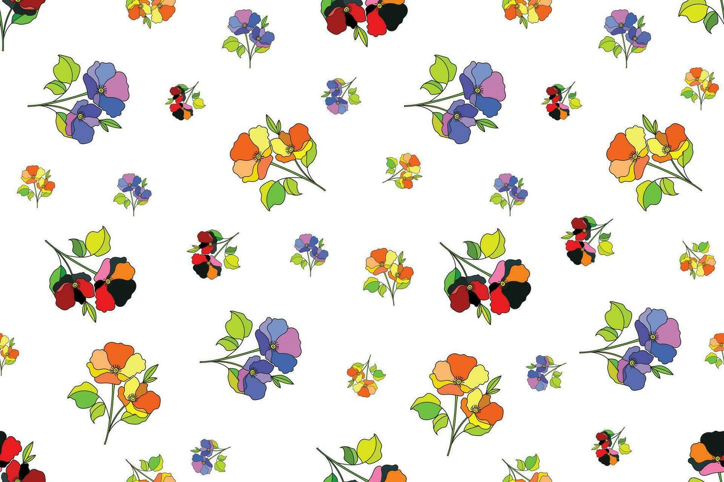 Illustration Pattern of the multi color flower with leaves on white background. vector