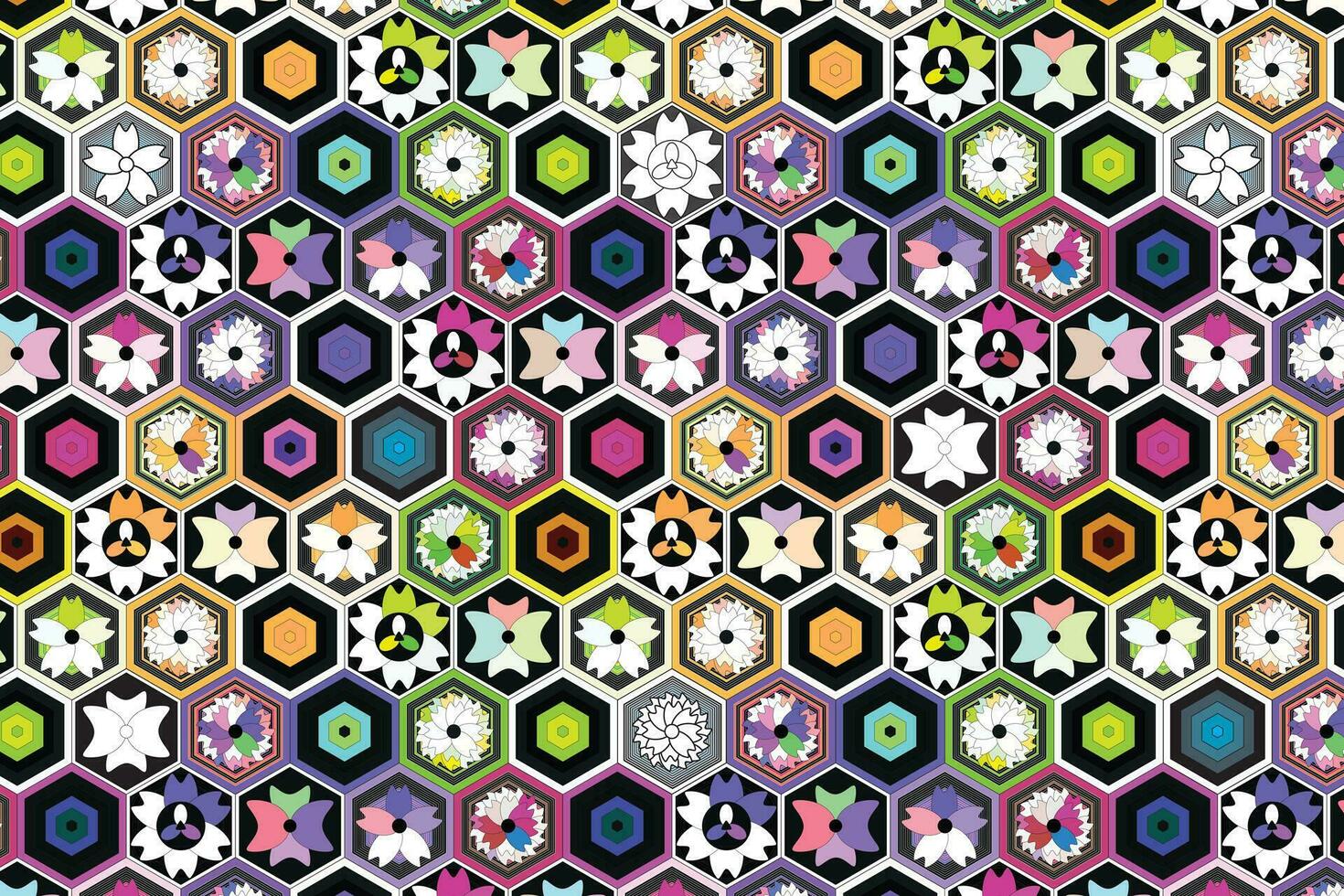 Illustration, Abstract flower in hexagon background. vector