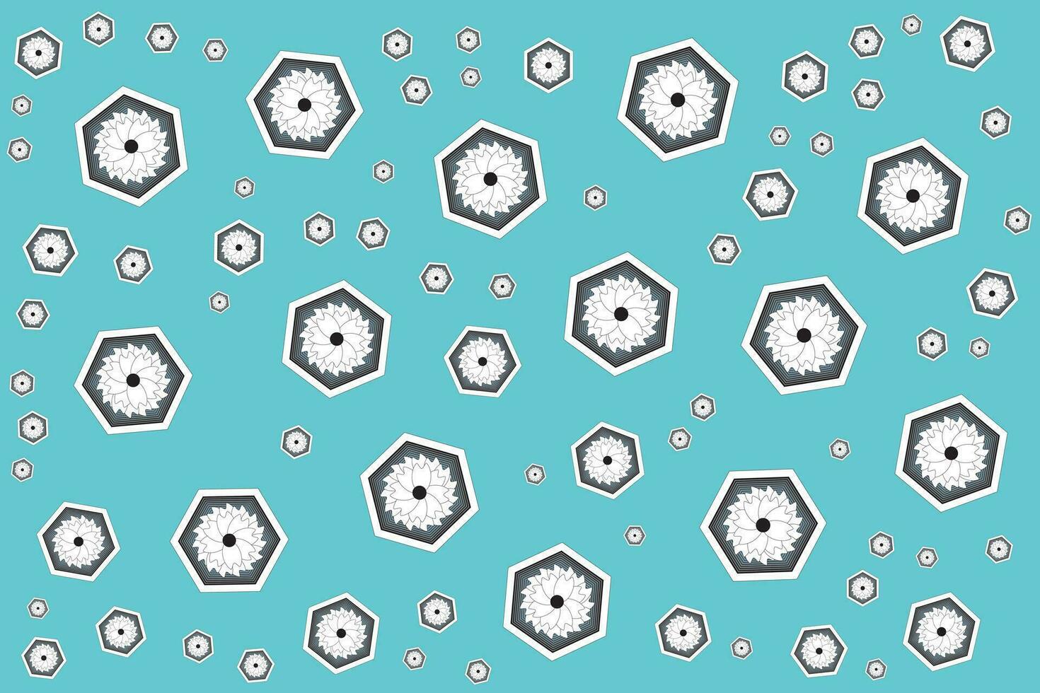 Illustration, Abstract flower in hexagon on blue background. vector
