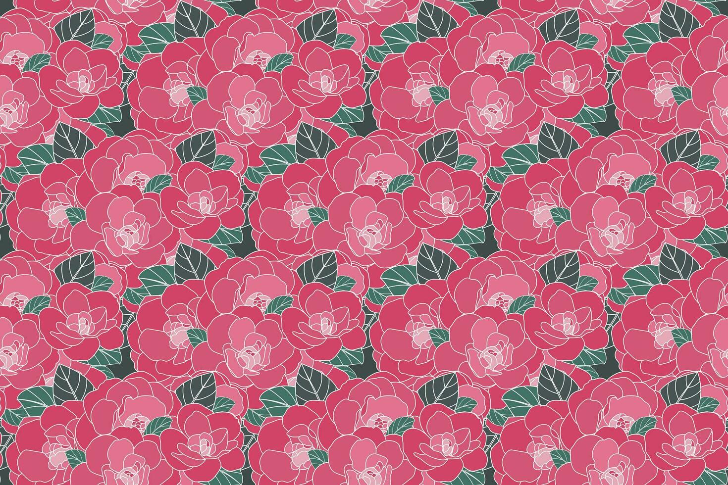 Illustration, pattern of the Camellia flower with leaf background. vector