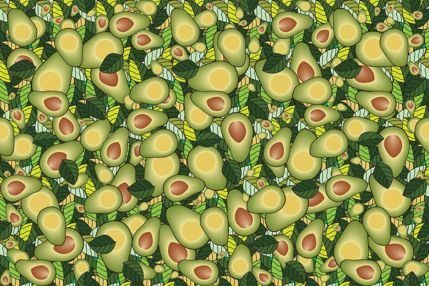 Illustration, Abstract of the avocado on green leaves background. vector