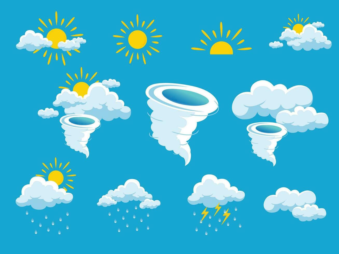 weather sun storm cloud rain forecast icons set vector