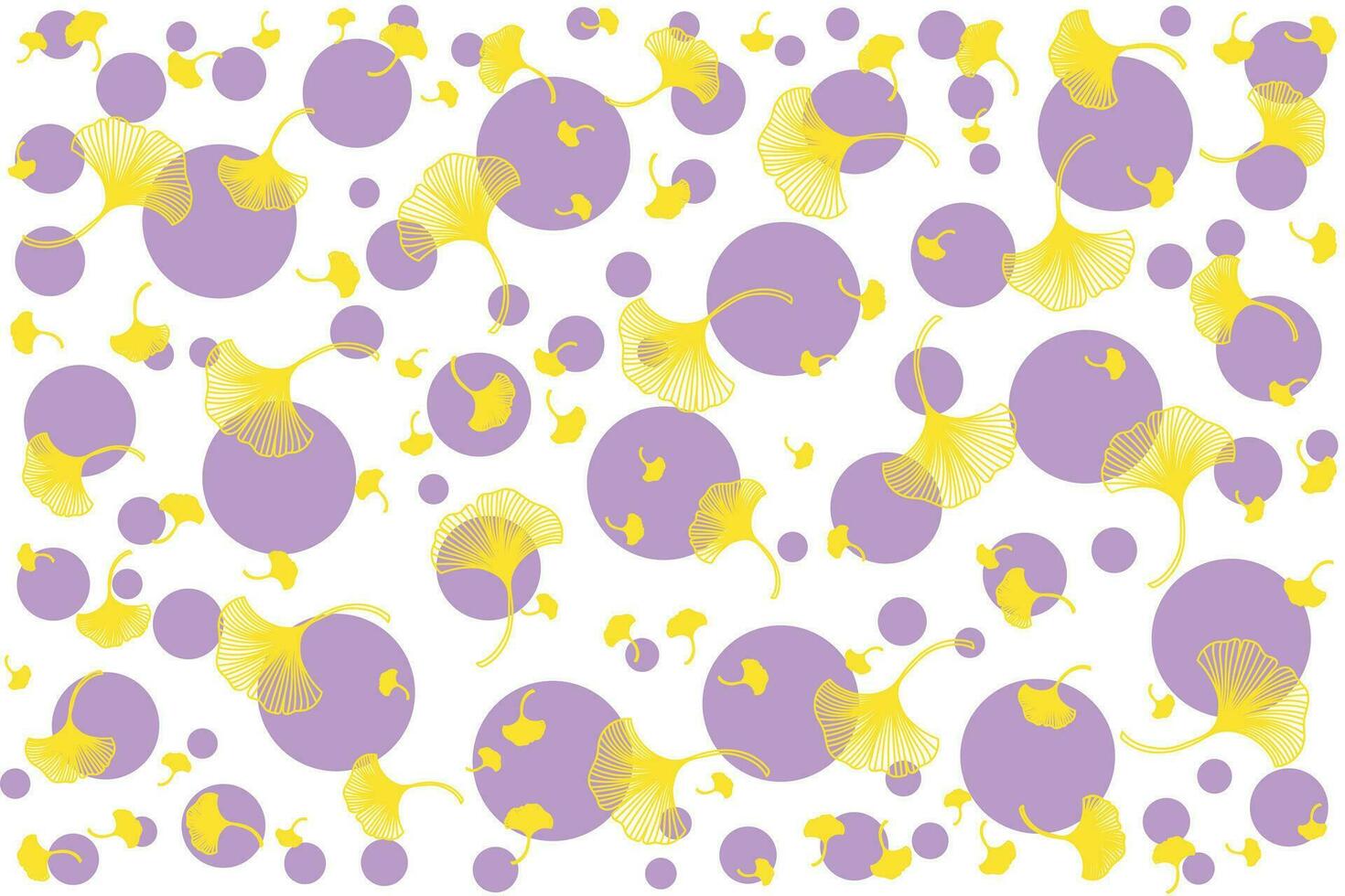 Illustration, Abstract Gold line of Ginkgo biloba leaves with violet circle on white background. vector