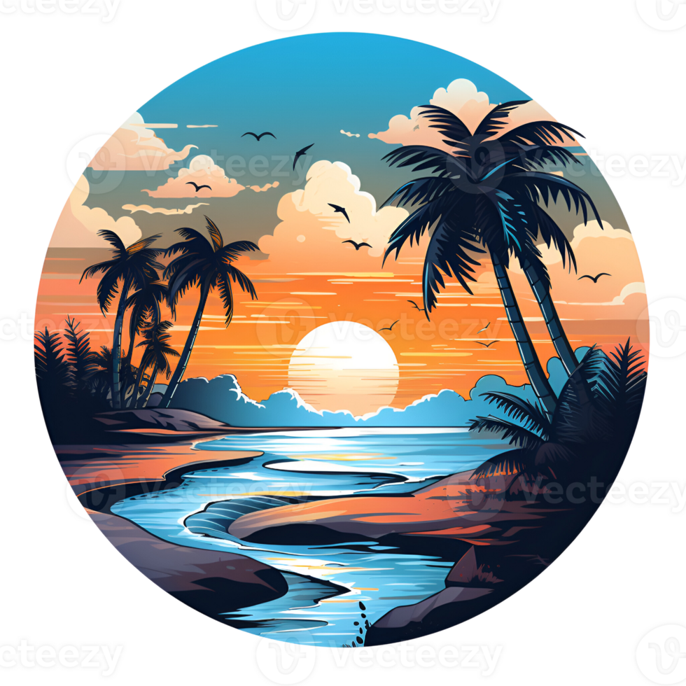 AI generated The Beach View Artistic Style Illustration Cartoon Style Painting Drawing No Background Perfect for Print on Demand Merchandise png