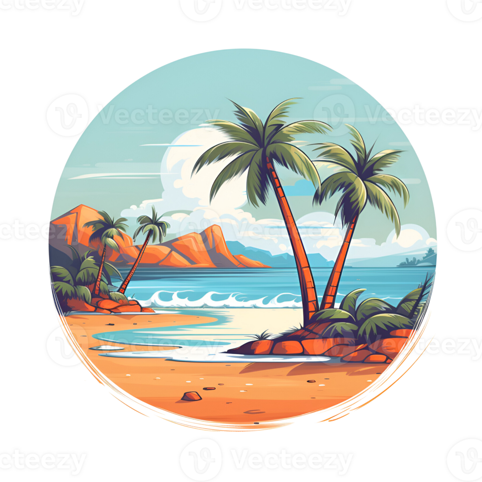 AI generated The Beach View Artistic Style Illustration Cartoon Style Painting Drawing No Background Perfect for Print on Demand Merchandise png