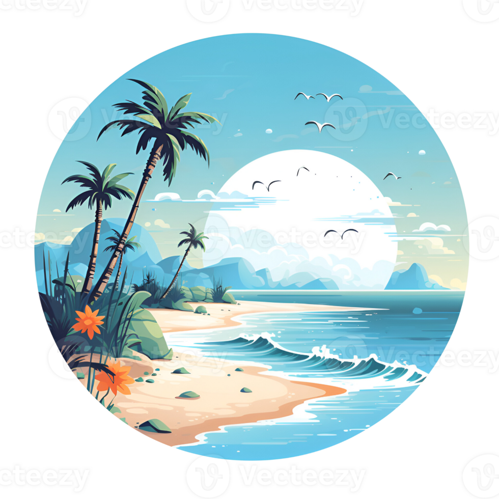 AI generated The Beach View Artistic Style Illustration Cartoon Style Painting Drawing No Background Perfect for Print on Demand Merchandise png