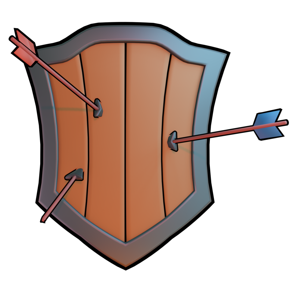 3D render of a cartoon shield and arrow png