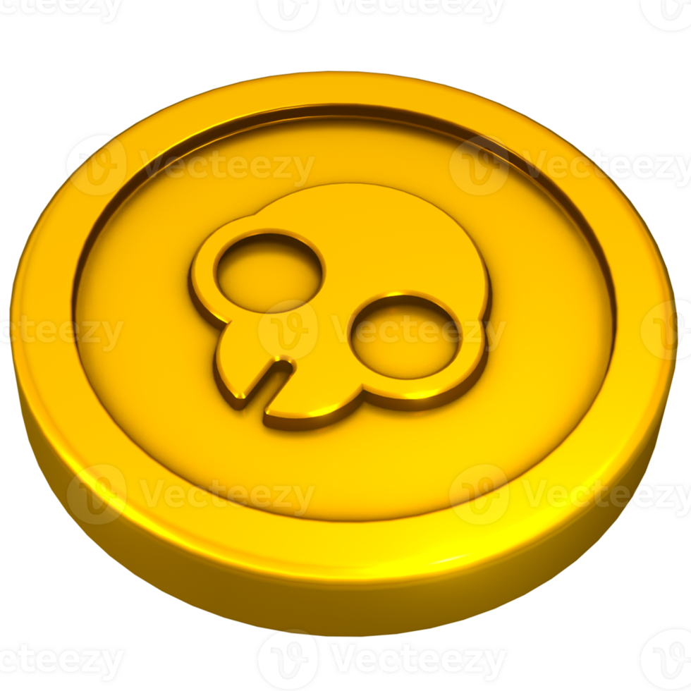 3D render of a gold coin with a skull png