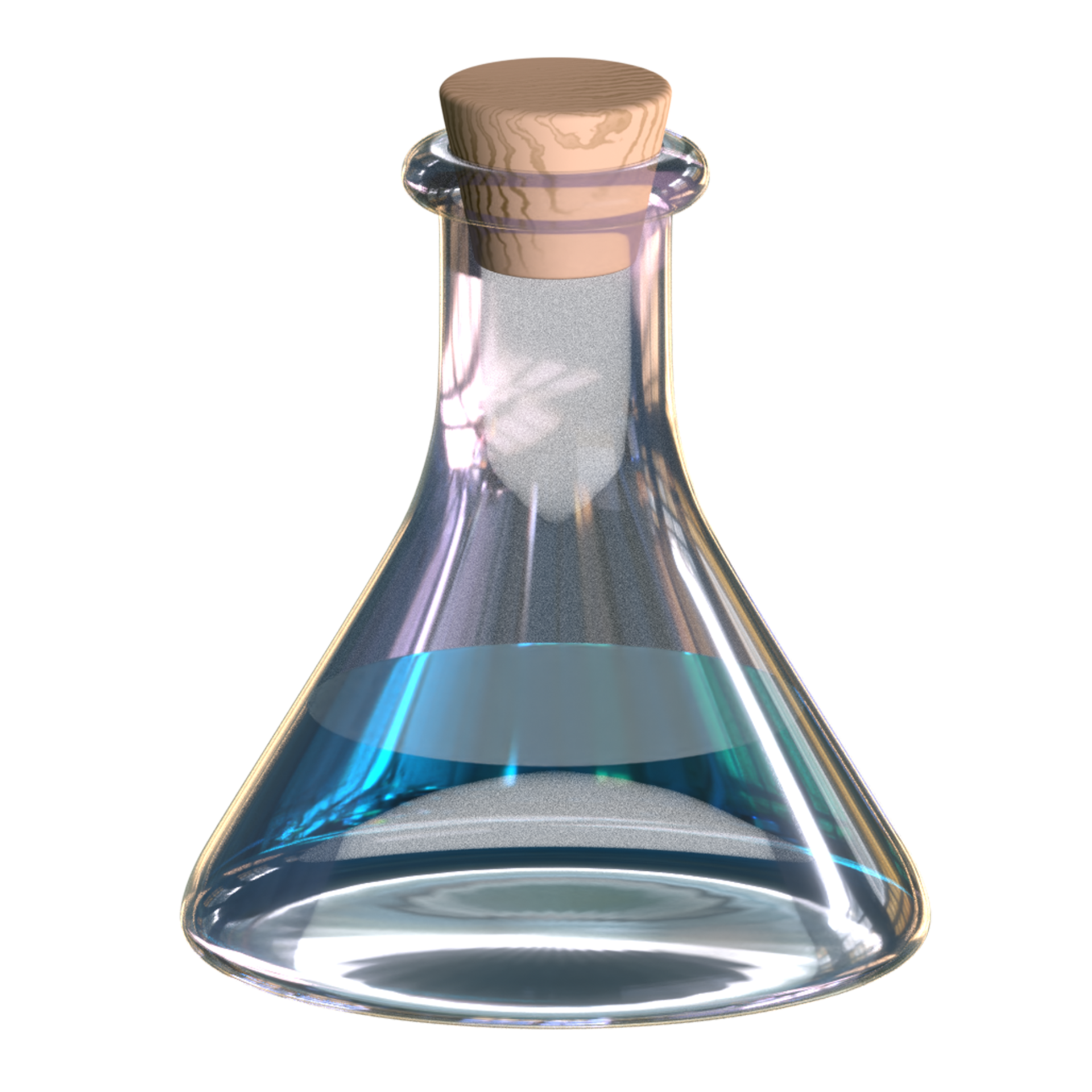 3D render of a laboratory bottle containing blue liquid. 35489177 PNG
