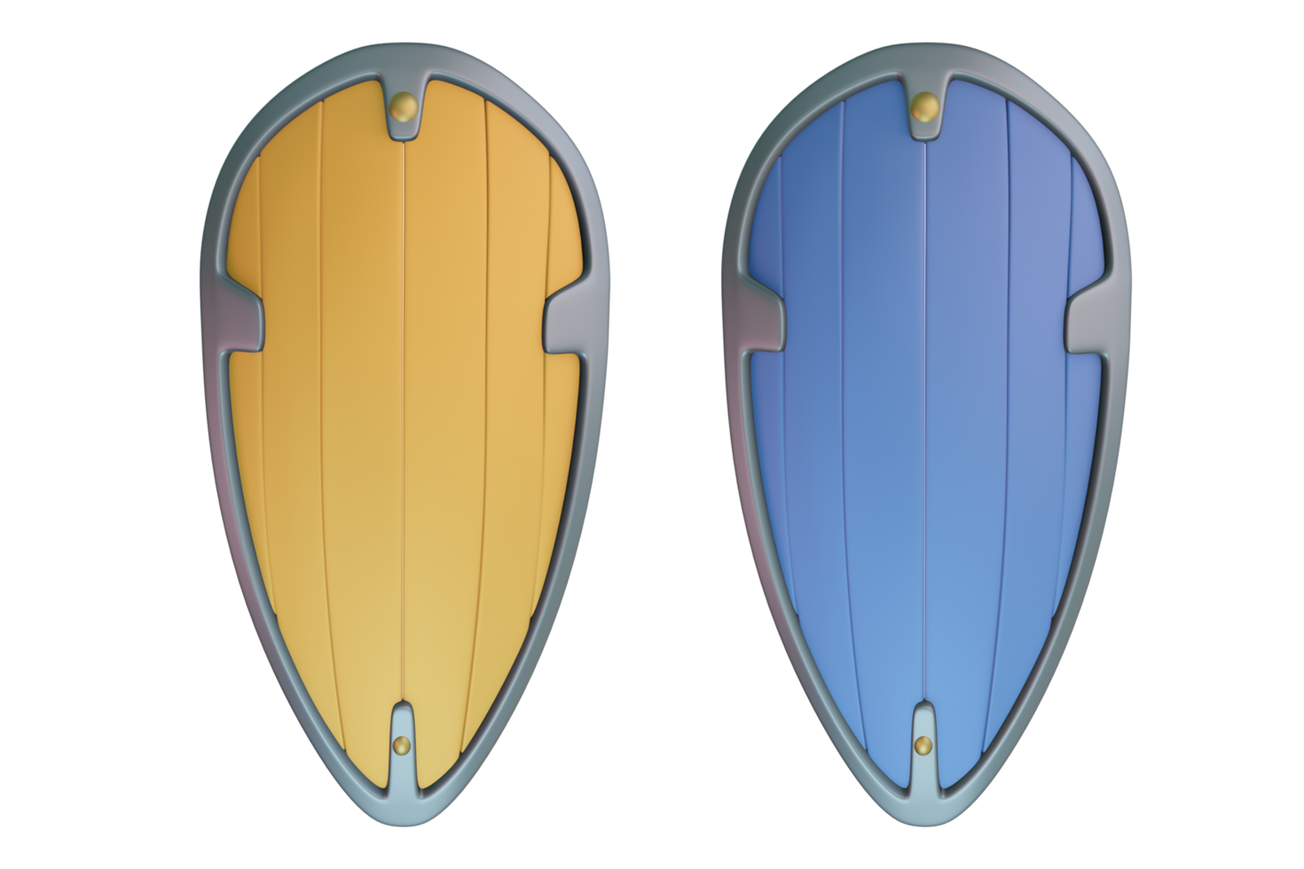 3D render of two warrior shields in yellow and blue png