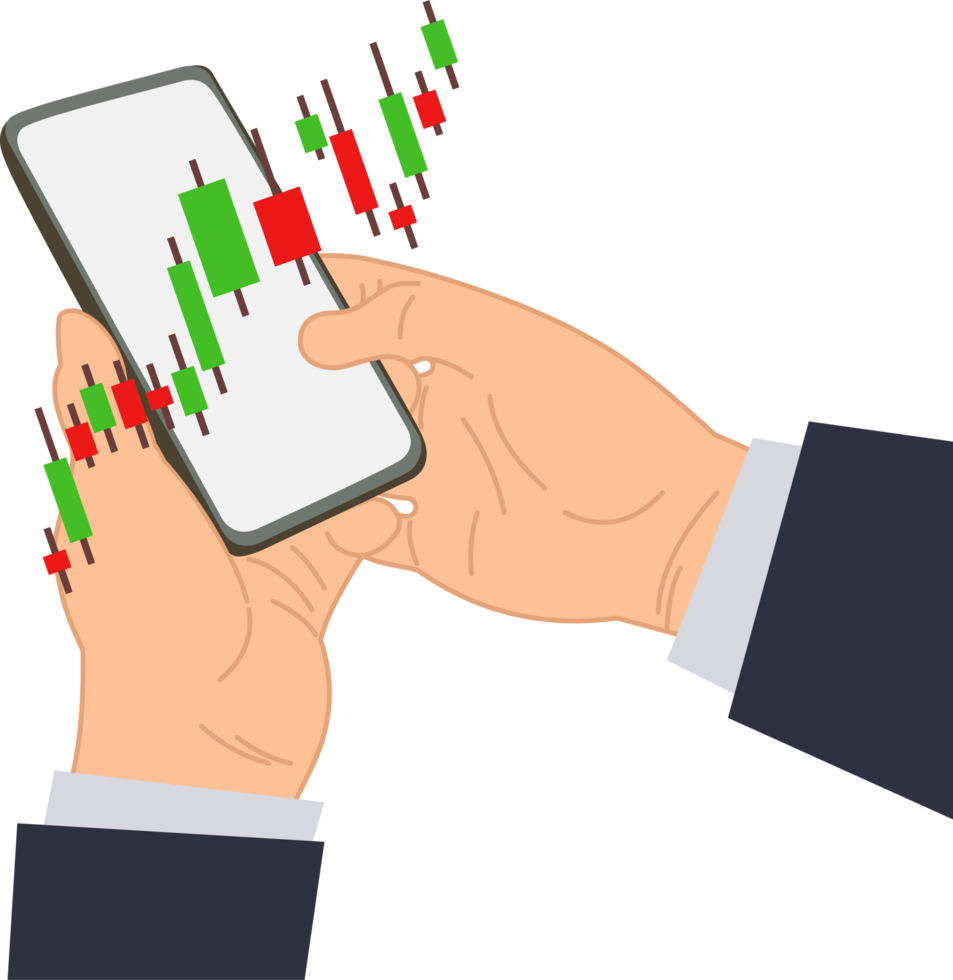 businessman checking stock market graph chart in a smartphone png