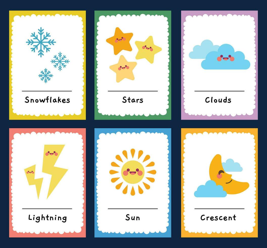 flat design vector weather flashcard worksheet printable for kids activity