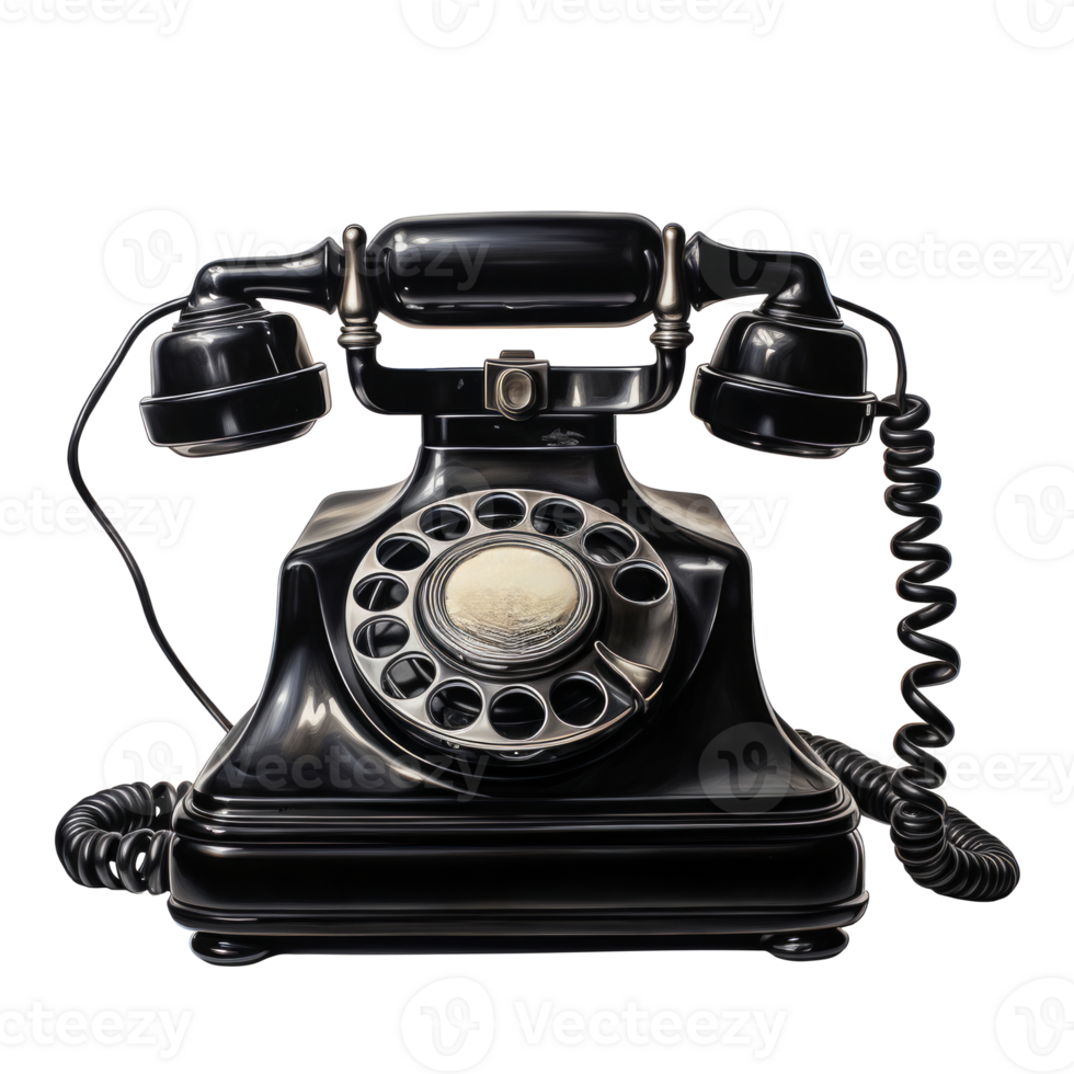 AI generated Black vintage telephone with a cord on transparent background created with generative AI technology png