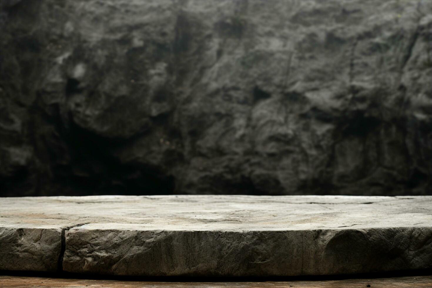 AI generated A Concrete Moulding, Showing a Very Old Semi Circle Base with Imprints and Grit to the Surface, For a Product Display with a Natural Stone Blurred Foreground and Background.generative ai. photo