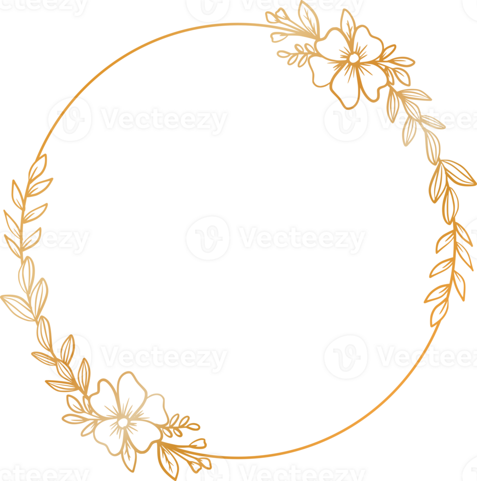 Luxury gold circle floral frame png