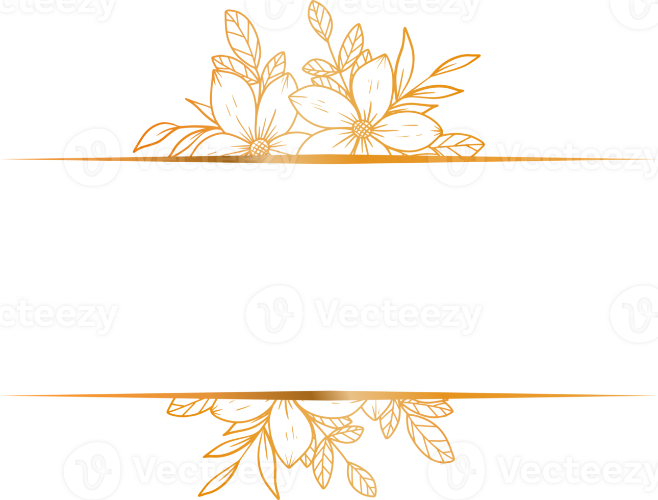 Elegant Gold floral text frame with hand drawn leaves and flowers for wedding or engagement invitation png