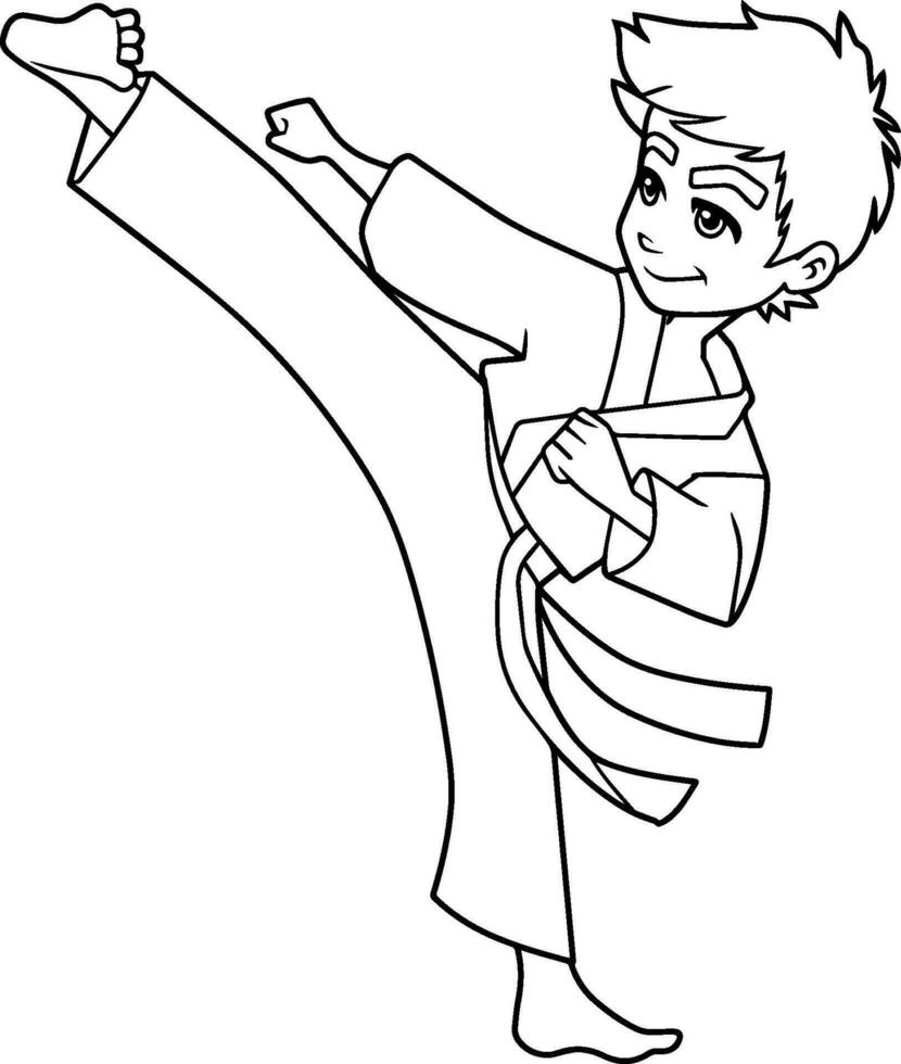 Karate Kick Boy Line Art vector