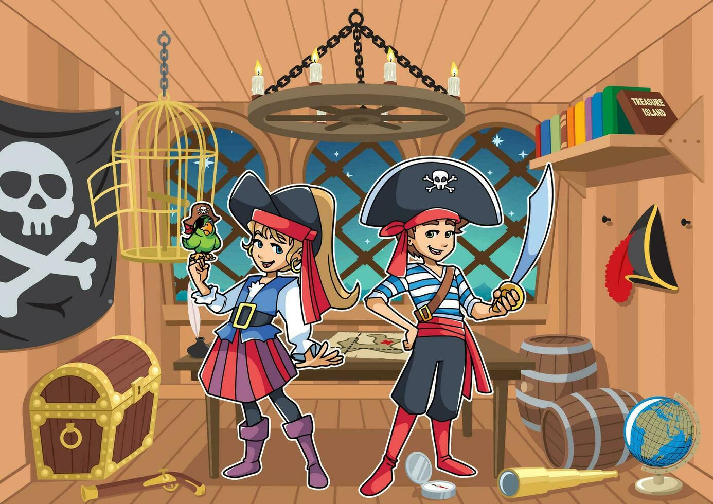 Pirate Kids in Cabin vector