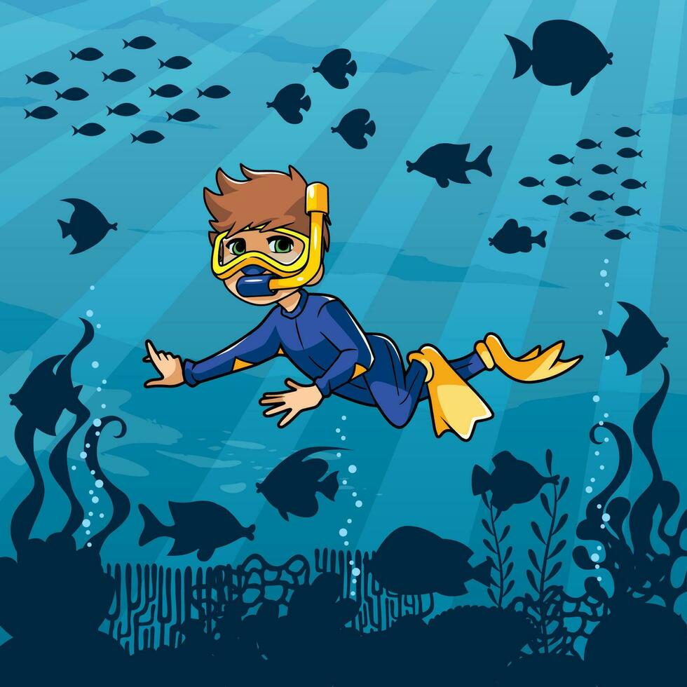 Diver Boy Undersea vector